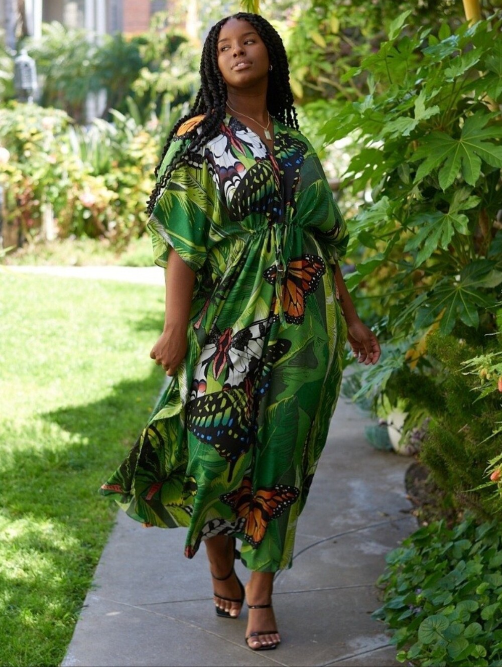 Winlar Capri Collection Butterfly Print Kaftan Dress - Size OS